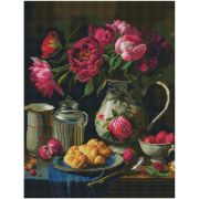 Алмазная мозаика ТРИ СОВЫ «Пионы и клубника», 40*50см, холст на деревянном подрамнике, картонная коробка с пластиковой ручкой