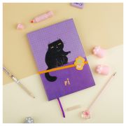 Ежедневник недатированный, А5, 136л., кожзам, MESHU «Сat walk. Purple rebel», тон. блок, резинка-фиксатор с аппликацией, цветной срез, закладка-ляссе