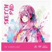 Скетчбук для акварели, 20л., 200*200 BG «Аниме», на склейке, глянцевая ламинация, 200г/м2, ГОЗНАК, среднее зерно