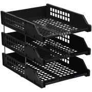 Лоток для бумаг горизонтальный СТАММ «Strong», набор 3шт., на метал. стержнях, черный